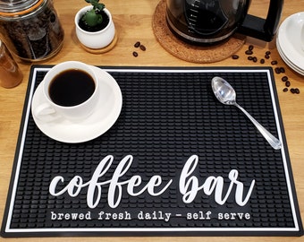 Coffee Bar Mat, Funny Coffee Accessory - Non Slip PVC Bar Mat, Coffee Bar Decor, Barista Gift, Countertop Protector, (18x12)