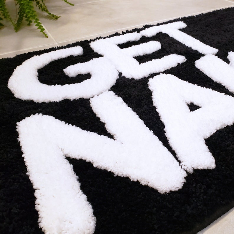 Get Naked Bath Mat - Cute Bath Mat for Apartment Decor - Black Bath Mat - Black Bathroom Rug with White Letters - 31" x 20" image 4