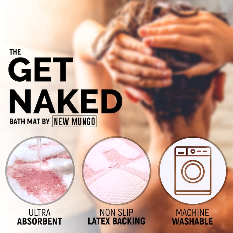 Get Naked Bath Mat, Blush Pink Tufted Bathroom Rug - Non Slip, Machine Washable, Apartment Decor, (31x20) image 3