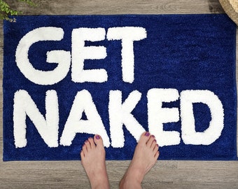 Get Naked Bath Mat, Blue Tufted Bathroom Rug - Non Slip, Machine Washable, Apartment Decor, (31x20)