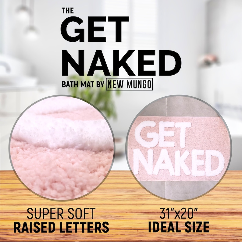 Get Naked Bath Mat, Blush Pink Tufted Bathroom Rug - Non Slip, Machine Washable, Apartment Decor, (31x20) image 2
