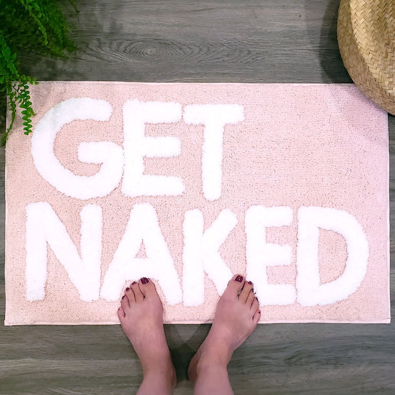Get Naked Bath Mat, Blush Pink Tufted Bathroom Rug - Non Slip, Machine Washable, Apartment Decor, (31x20) image 1