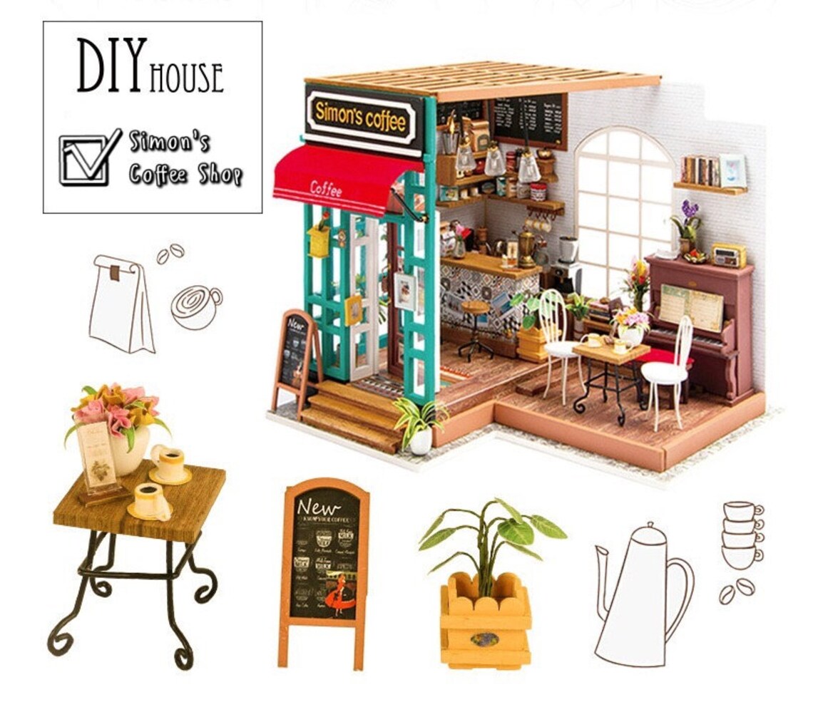 Simon's Coffee DIY Miniature Dollhouse Coffee Shop Kit Etsy