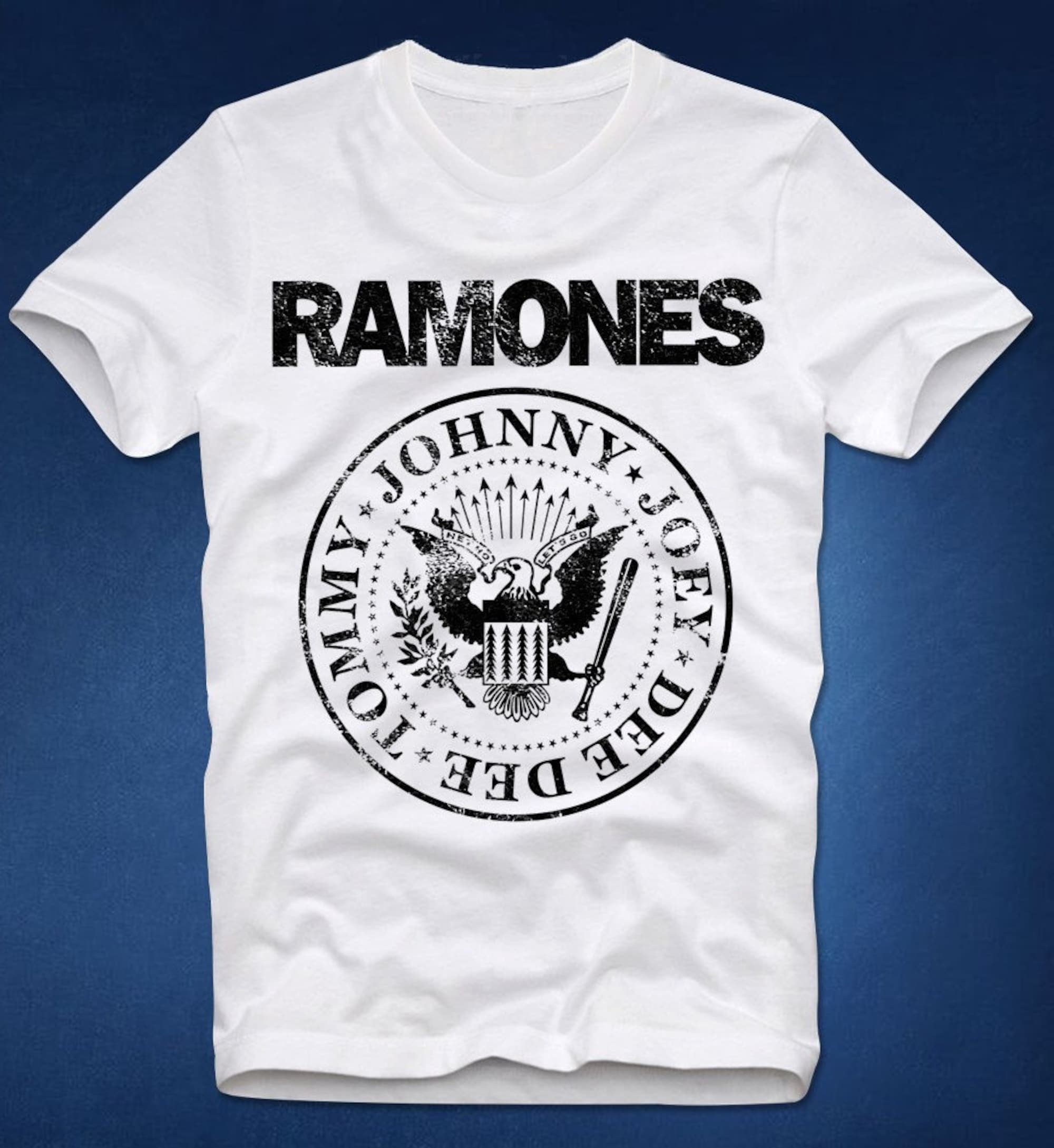 Discover T-Shirt Ramones Logo Tommy Dee Dee Joey White Retro Vintage Punk Rock Clash Strummer sx Pistols 70s CBGB OMFUG