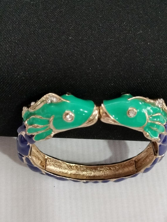 80"s Kissing Fish Turquoise Blue Enamel  bracelet