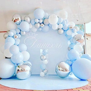 141 pcs DIY Balloon Arch Garland kit Blue Silver White Balloons for Bridal Baby Shower, Wedding, Birthday, Graduation Party
