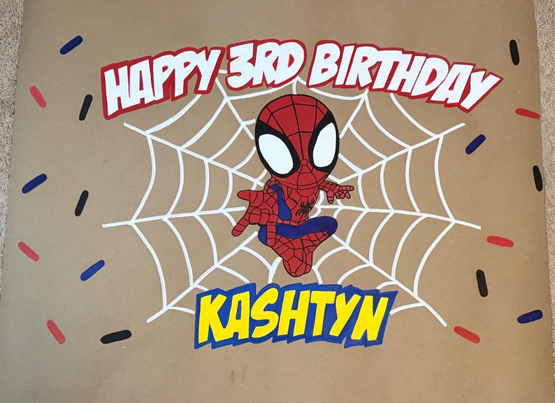 Spidey Custom Birthday Banner 36x48 | Personalized Party Banner | Photo Banner image 3