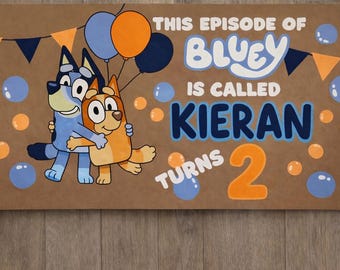 Bluey Custom Birthday Banner 36x48 | Personalized Party Banner | Photo Banner