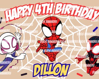 Plantilla de banner de cumpleaños de Spidey y sus amigos / Tema de superhéroe (Descarga digital)