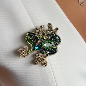 Handmade Frog Brooch with Swarovski Crystals