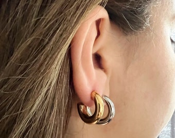Chunky Hoop Earrings: 14K Gold Plated Stainless Steel