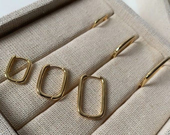 Boucles d'oreilles carrées en argent sterling 925 - Créoles minimalistes dorées (ensemble de 3)