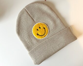 Chapeau tricoté Smiley, Bonnet smiley doux pour l’automne et l’hiver, Casquette unisexe, Casquette coupe-vent chaude, casquette d’extérieur, bonnet en laine adulte