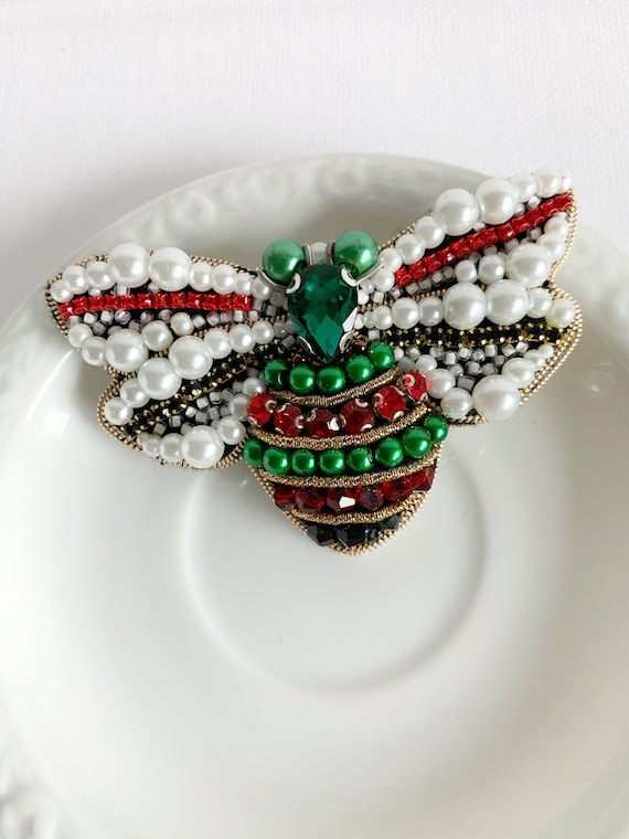 Handbestickte Insekt Fliege Brosche Mit Swarovski Steinen