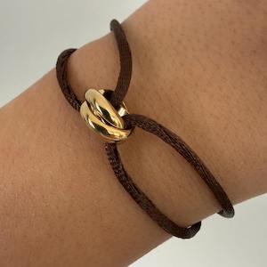 Gold Trinity Ring Satin Cord Bracelet, Adjustable Minimalist Jewelry, Stainless Steel Clasp image 6