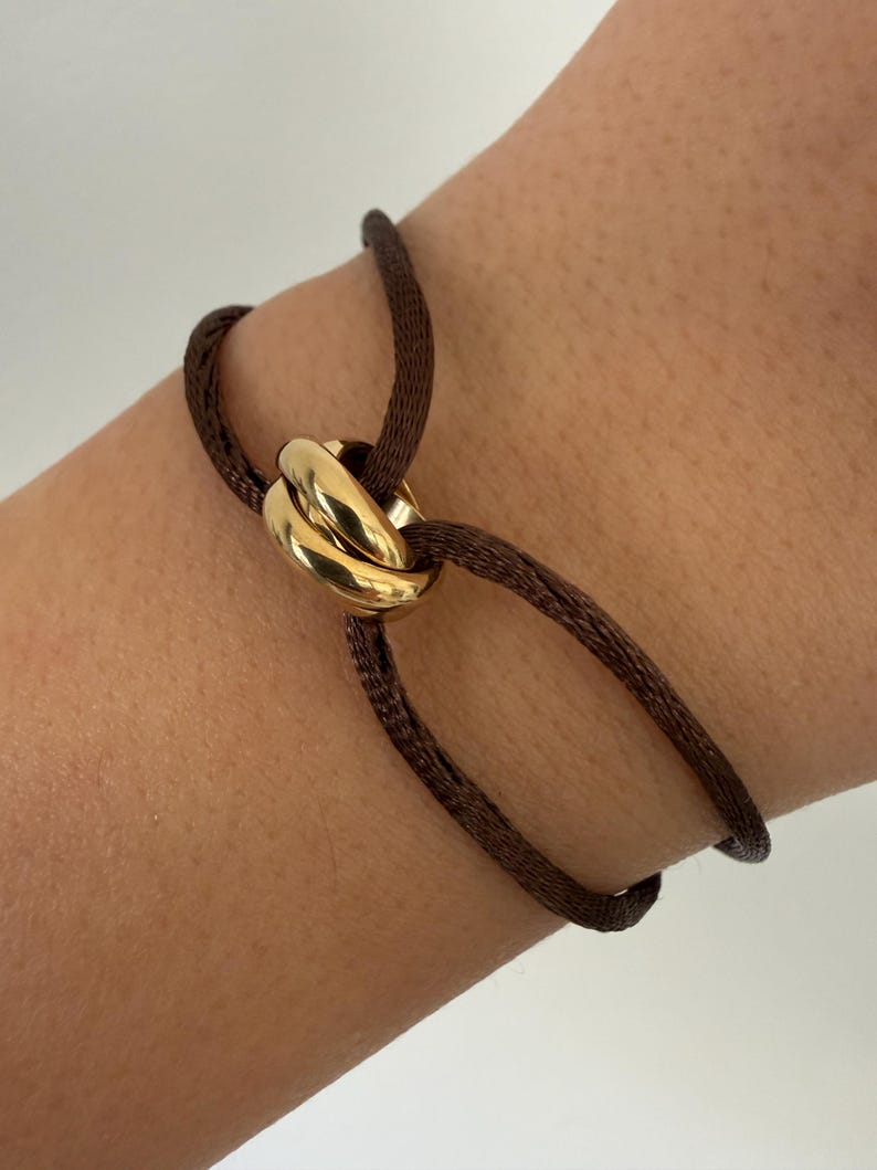 Gold Trinity Ring Satin Cord Bracelet, Adjustable Minimalist Jewelry, Stainless Steel Clasp image 6