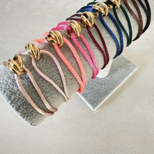 Gold Trinity Ring Satin Cord Bracelet, Adjustable Minimalist Jewelry, Stainless Steel Clasp image 3
