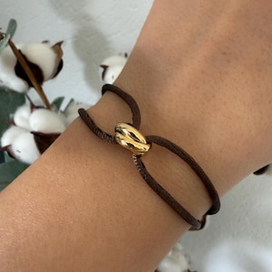 Gold Trinity Ring Satin Cord Bracelet, Adjustable Minimalist Jewelry, Stainless Steel Clasp image 5