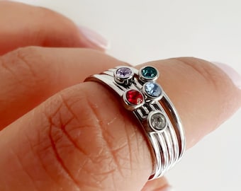 Edelstahl Ring mit Geburtsstein, Zirkonia Ring, Horoskop Geburtstagsgeschenk, Damenring, Minimalistischer Stapelring, Einzigartiger Ehering