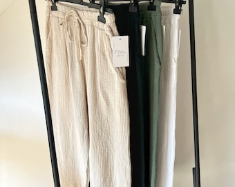 Oversized Musselinhose, Cottongaze, Baumwollgaze, XS-XL, Musselin Lockere Hose, schlichtes Damen Gauze Baumwoll Hose