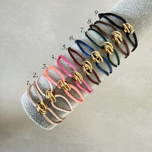 Gold Trinity Ring Satin Cord Bracelet, Adjustable Minimalist Jewelry, Stainless Steel Clasp image 2