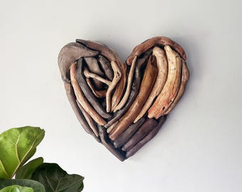 Handmade Driftwood Heart Wall Art 16" Wooden Heart Sculpture
