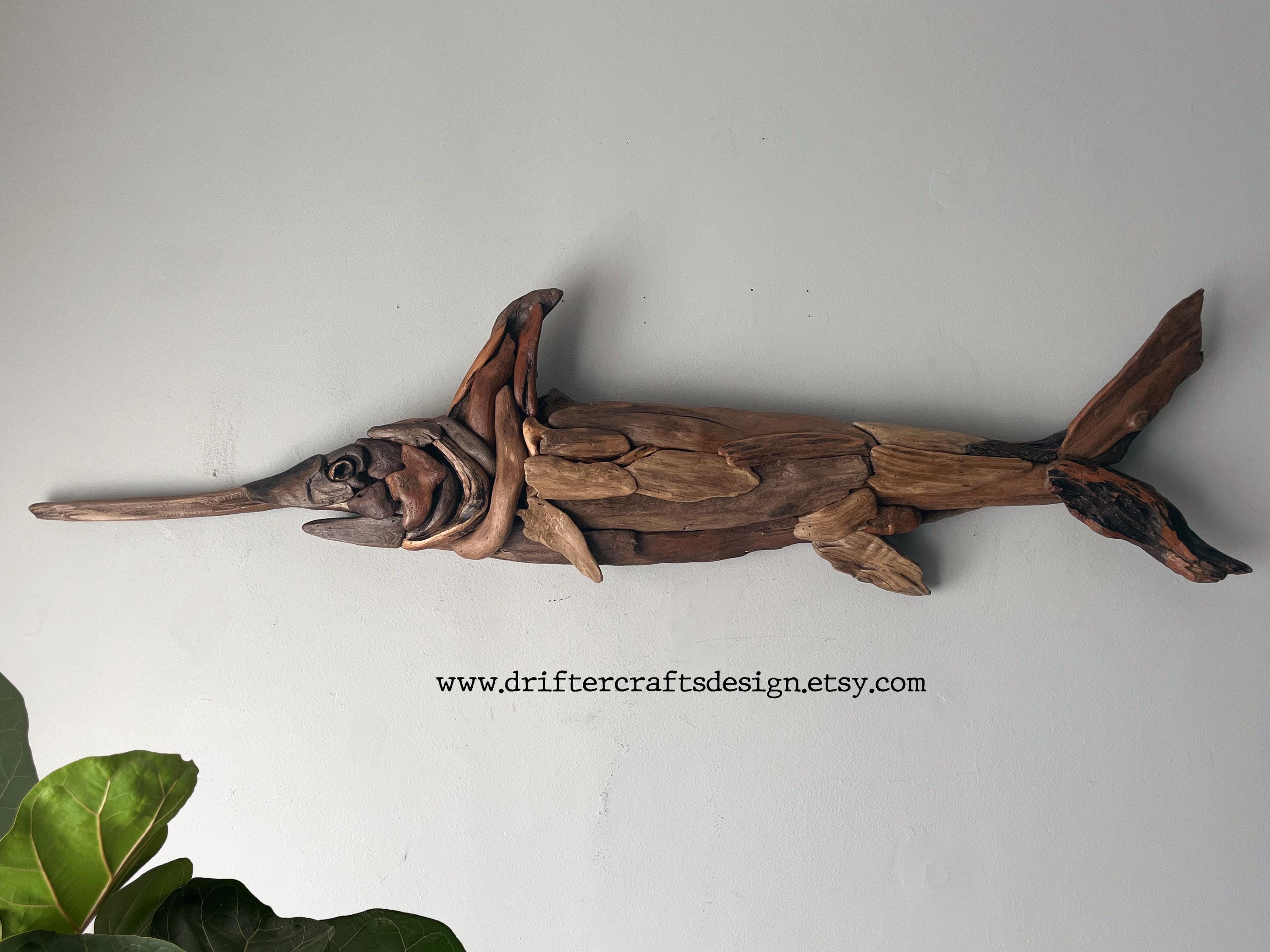 Handmade Driftwood Swordfish Wall Art, Beach House Décor