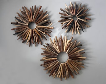 Handmade Driftwood Sunburst Wreath - Rustic Coastal Wall Art