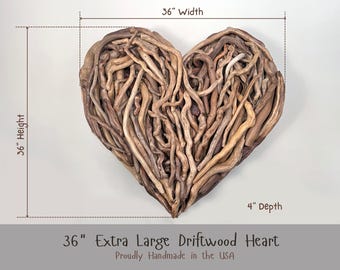 Large 36" Driftwood Heart Wall Art - Coastal Wedding Decor