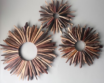 Handmade Driftwood Sunburst Wreath - Rustic Coastal Wall Art