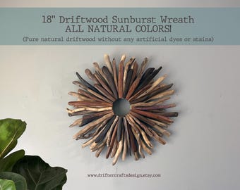 Handmade Driftwood Sunburst Wreath | 18" Coastal Boho Wall Art, Housewarming Gift