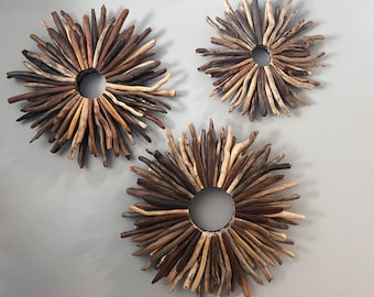 Handmade Driftwood Sunburst Wreath - Rustic Coastal Wall Art
