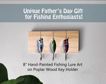 8" Hand-Painted Fishing Lure Key Holder, Poplar Wood Entryway Organizer