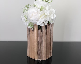 Handmade Driftwood Vase: Rustic Candle Holder Centerpiece