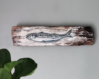 Outlet Handpainted rainbow trout on driftwood..