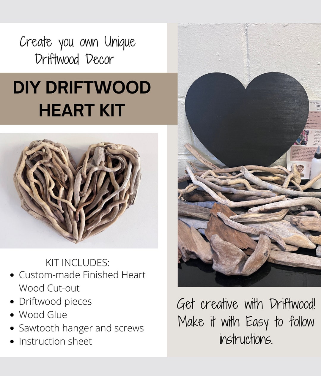Craft Kit for Driftwood Heart DIY Driftwood Craft Kit Make Your Own