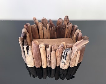 Handmade Driftwood Rectangular Bowl: Rustic Tabletop Centerpiece
