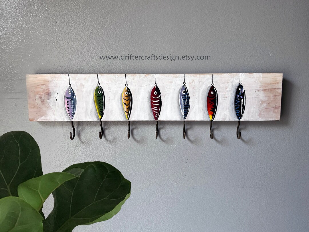 Wooden Key Holder for Wall Key Hanger Fishing Gear Entryway Organizer ...