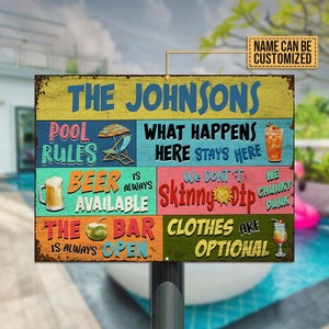 Swimming Pool Rules What Happens Custom Metal Sign, Funny Pool Sign, Outdoor Sign Decor, Outdoor Beach Decor, Pool Metal Sign, Pool Bar Sign