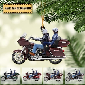 Personalizable Biker Couple Motorcycle Ornament, Motorcycle Lover Ornament, Biker Ornament Gift for Couples, Motorcycle Christmas Ornament