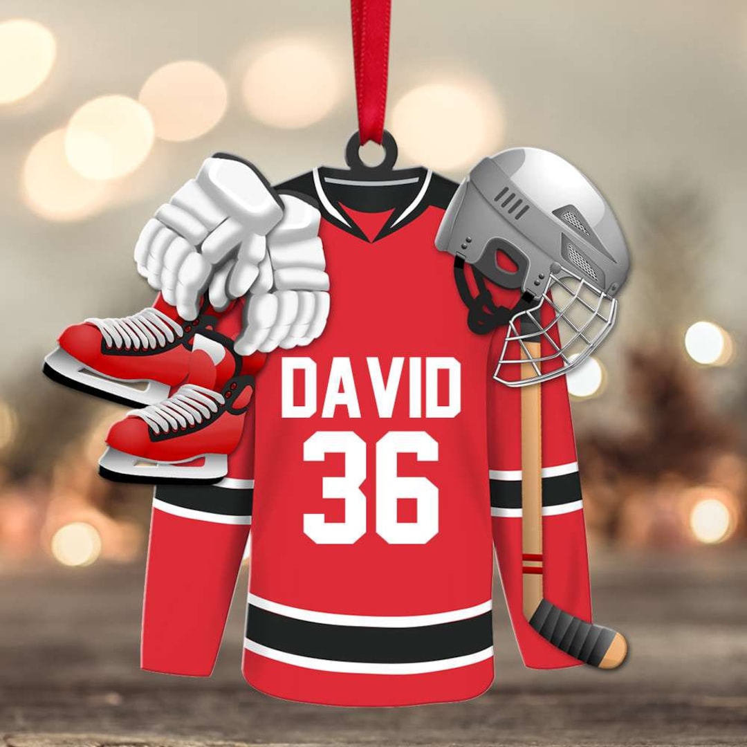 Personalized Hockey Player Essential Christmas Ornament, Custom Name