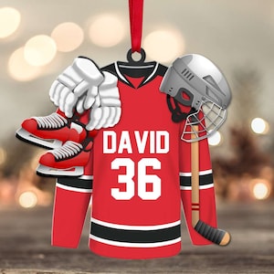 Personalized Hockey Player Essential Christmas Ornament, Custom Name Hockey Ornament, Custom Acrylic Ornament, Hockey Uniform Gear Ornament