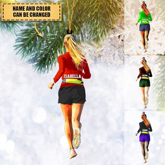 Personalized Female Runner Ornament, Custom Marathon Ornament, Running Christmas Ornament, Gift For Runner, Marathon Christmas Ornament