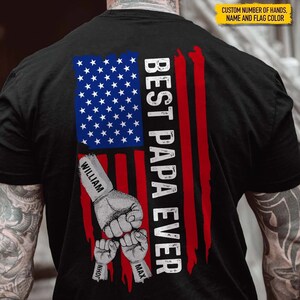 Personalized Father&#39;s Day Fist Bump T-Shirt, Custom Father Kids Names Shirt, Fathers Day Gift, Best Dad Ever Shirt, Dad Kids Matching Shirt