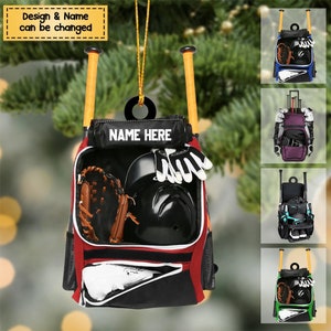 Personalisierte Baseballtasche Verzierung, Baseballspieler Ausrüstung Acryl Verzierung, Baseball Benutzerdefinierter Name Andenken, Baseball Weihnachtsverzierung
