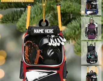 Personalized Baseball Bag Ornament, Baseball Player Gear Acrylic Ornament, Baseball Custom Name Keepsake, Baseball Christmas Ornament