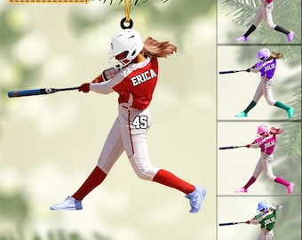 Personalized Baseball Girl Ornament, Baseball Batter Ornament, Softball Girl Ornament, Baseball Keepsake, Baseball Christmas Ornament
