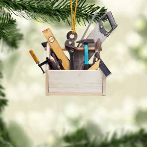 Personalized Carpenter Tool Box Christmas Ornament, Custom Name Carpenter Acrylic Ornament, Gift For Carpenter Christmas Tree Decor