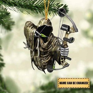 Ornement de Noël personnalisé à l’arc de chasse, ornement acrylique de tir à l’arc de la mort, cadeau pour chasseur, cadeau de Noël de nom personnalisé, décor de tir à l’arc d’archer