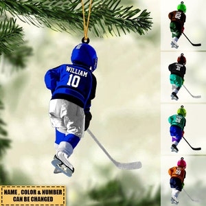Personalized Kid Hockey Player Ornament, Custom Name Hockey Ornament, Custom Acrylic Ornament, Hockey Keepsake, Hockey Uniform Ornament